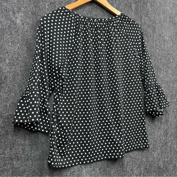 Michael Kors Women's Ruffle 1/4 Sleeve Polka Dot Blouse Black Size M - Picture 8 of 9